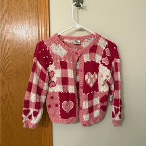 Vintage hand knit Kids Pink and White Heart Sweater
